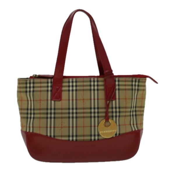 BURBERRY Nova Check Hand Bag Canvas Beige Red Auth 60179 - Picture 13 of 16